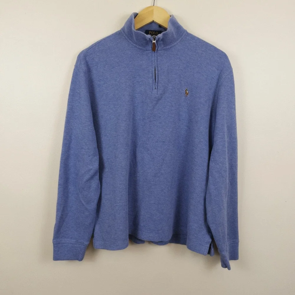 Polo Ralph Lauren Estate-Rib Quarter-Zip Blue Heather Pullover Sweater Men Large